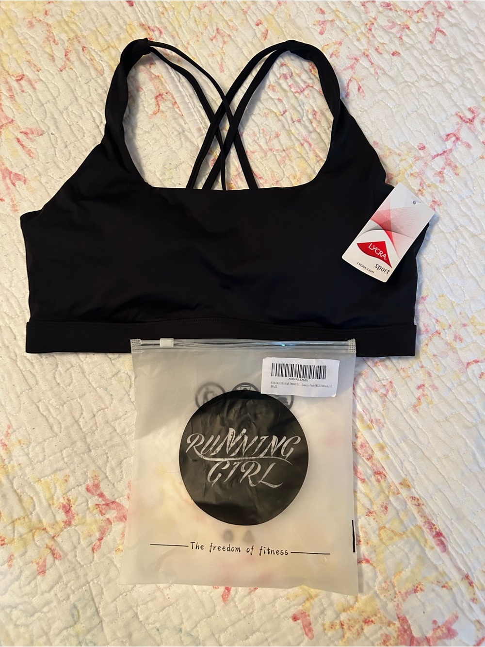Running Girl High Impact Black Criss Cross Strappy Back Sports Bra Sewn in Pads